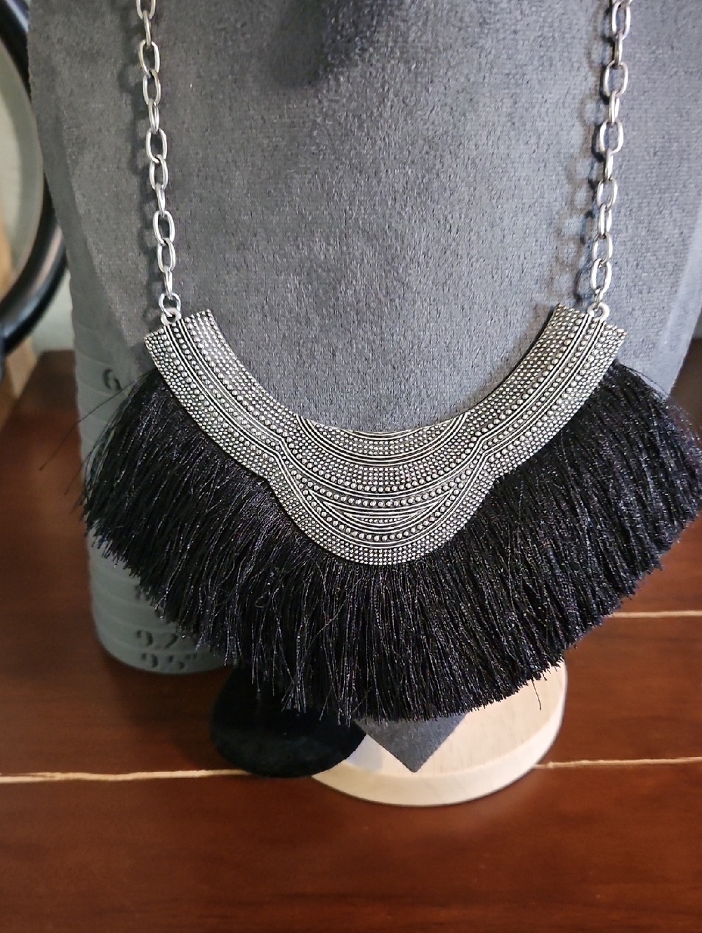 Black Fringe Statement Necklace - Women Jewelry